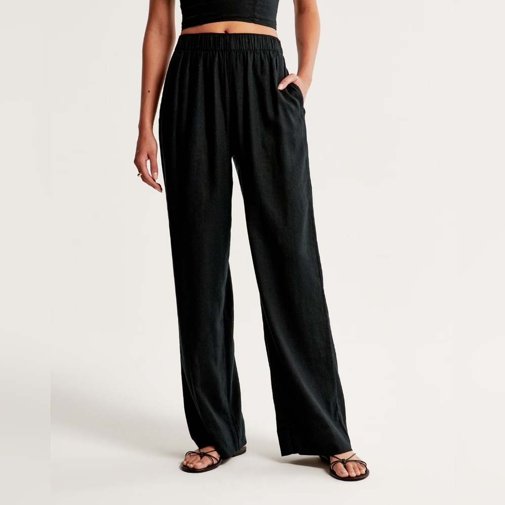 Abercrombie & Fitch Ultra High Rise Wide Leg Linen-blend Pants XS Reg Black